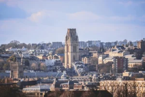 Image showing the skyline of Bristol. People is Bristol can access clinical psychology services.